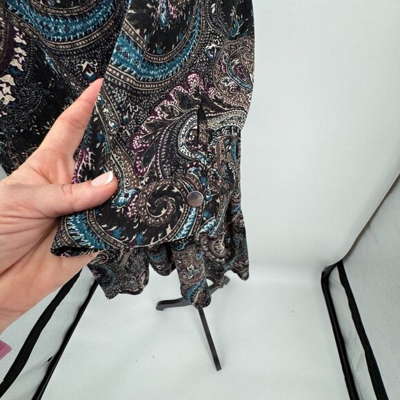 Avenue Boho Top Womens 22 Shirt Brown Teal Paisley Asymmetrical Tunic Stretch - Picture 7 of 8